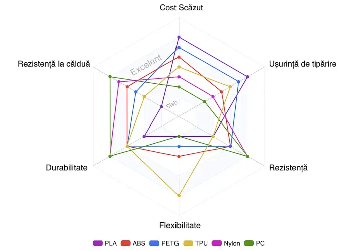 pret printare 3d Diagrama de comparatie materiale plastice